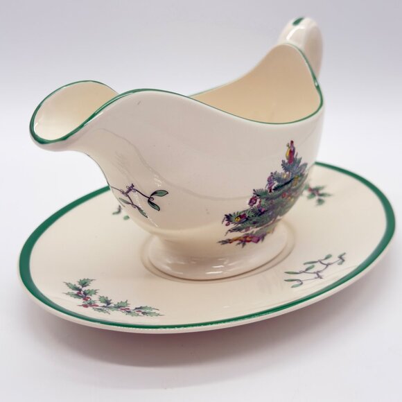 Spode Christmas Tree Gravy Sauce Boat Under Plate 2-Piece Set - Picture 11 of 11